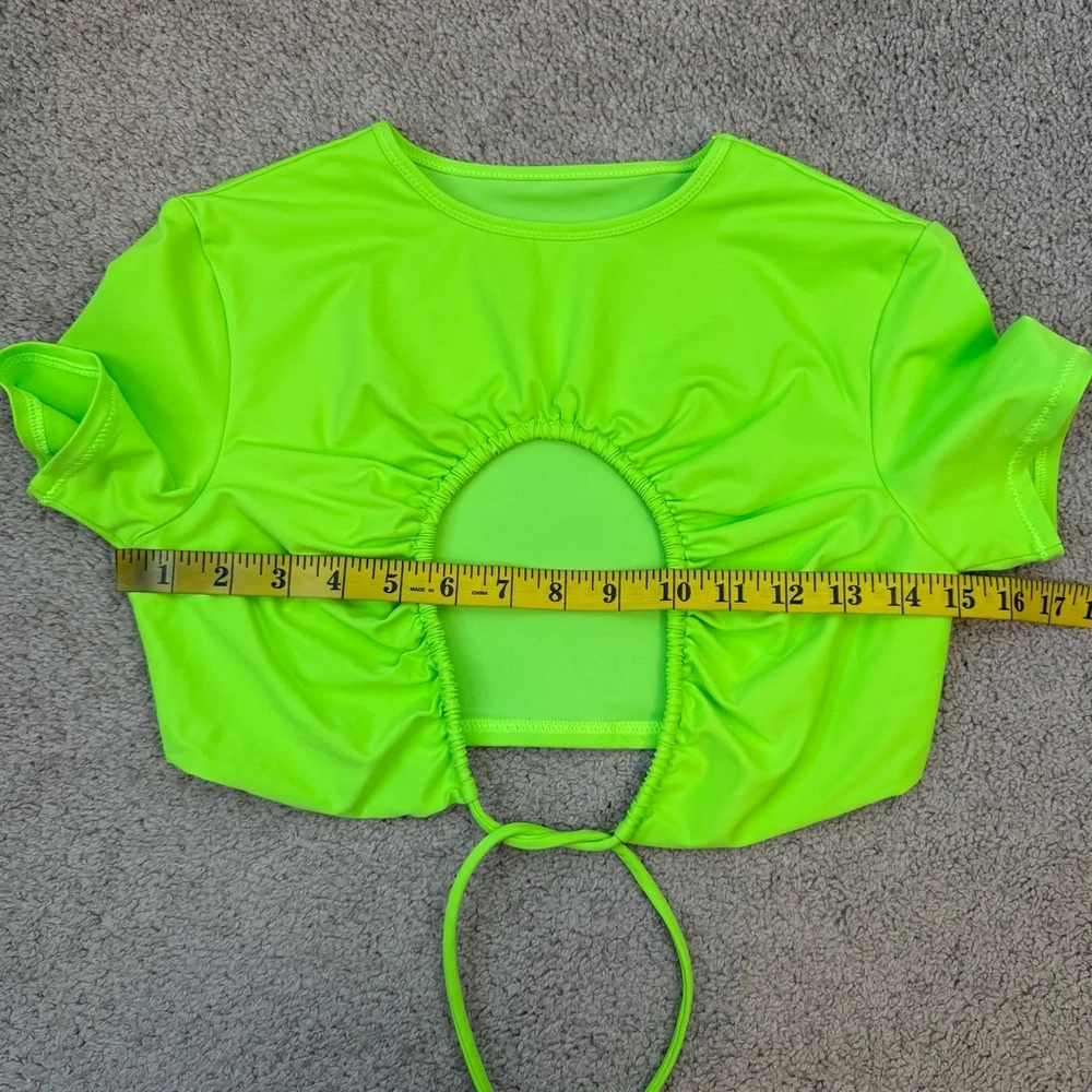 Skims Swim Ruched T-Shirt Crop Top Neon Green S - Picture 6 of 8